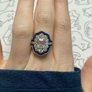 Antique Deco Style Sterling Silver CZ Ring 7